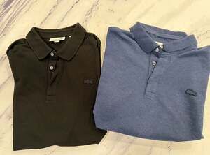 Lot of 2 Lacoste Regular Fit Piqué Polo Shirts - Navy Blue & Black Size XXL